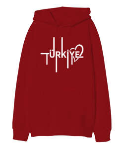 Türkiye Kırmızı Oversize Unisex Kapüşonlu Sweatshirt