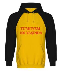 TÜRKİYE Sarı/Siyah Orjinal Reglan Hoodie Unisex Sweatshirt