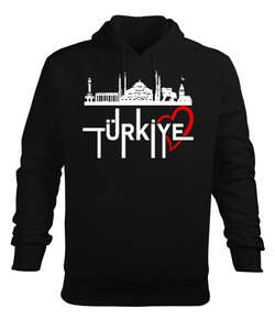 Türkiye Siyah Erkek Kapüşonlu Hoodie Sweatshirt