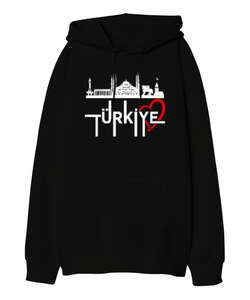 Türkiye Siyah Oversize Unisex Kapüşonlu Sweatshirt