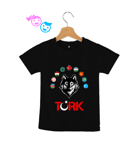 Tisho - Türkiye,Turan,Göktürk,Azerbaycan,Kazakistan,Türkmenistan,Tacikistan,Özbekistan,Kyrgyzstan. Siyah Çocuk Unisex