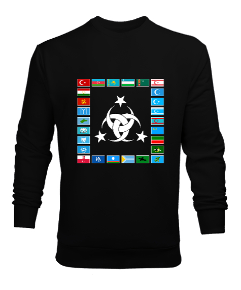 Tisho - Türkiye,Turan,Göktürk,Azerbaycan,Kazakistan,Türkmenistan,Tacikistan,Özbekistan,Kyrgyzstan. Siyah Erkek Sweatshirt