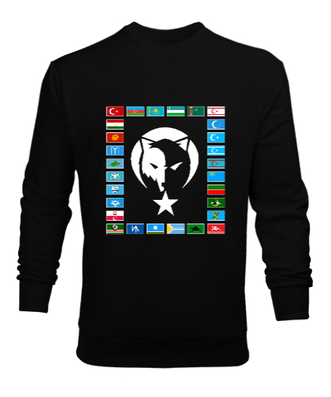 Tisho - Türkiye,Turan,Göktürk,Azerbaycan,Kazakistan,Türkmenistan,Tacikistan,Özbekistan,Kyrgyzstan. Siyah Erkek Sweatshirt