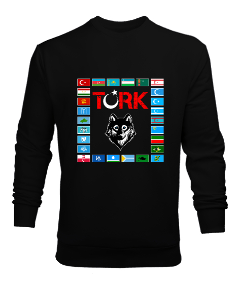 Tisho - Türkiye,Turan,Göktürk,Azerbaycan,Kazakistan,Türkmenistan,Tacikistan,Özbekistan,Kyrgyzstan. Siyah Erkek Sweatshirt