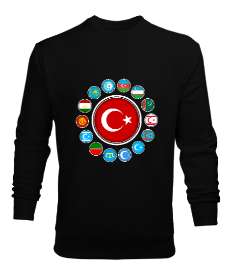 Tisho - Türkiye,Turan,Göktürk,Azerbaycan,Kazakistan,Türkmenistan,Tacikistan,Özbekistan,Kyrgyzstan. Siyah Erkek Sweatshirt