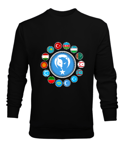 Tisho - Türkiye,Turan,Göktürk,Azerbaycan,Kazakistan,Türkmenistan,Tacikistan,Özbekistan,Kyrgyzstan. Siyah Erkek Sweatshirt