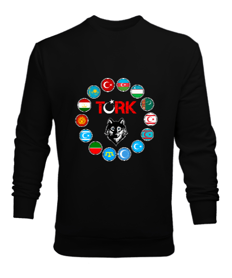 Tisho - Türkiye,Turan,Göktürk,Azerbaycan,Kazakistan,Türkmenistan,Tacikistan,Özbekistan,Kyrgyzstan. Siyah Erkek Sweatshirt