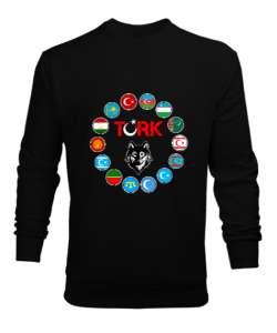 Türkiye,Turan,Göktürk,Azerbaycan,Kazakistan,Türkmenistan,Tacikistan,Özbekistan,Kyrgyzstan. Siyah Erkek Sweatshirt