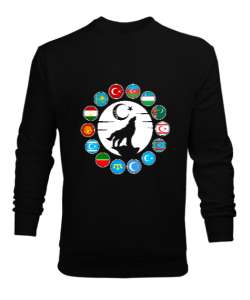 Türkiye,Turan,Göktürk,Azerbaycan,Kazakistan,Türkmenistan,Tacikistan,Özbekistan,Kyrgyzstan. Siyah Erkek Sweatshirt