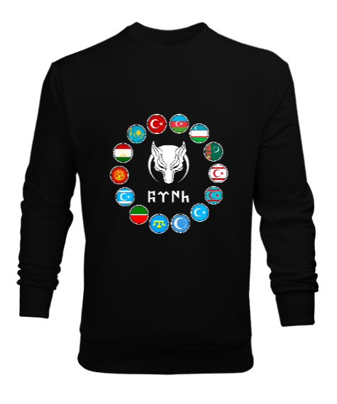 Tisho - Türkiye,Turan,Göktürk,Azerbaycan,Kazakistan,Türkmenistan,Tacikistan,Özbekistan,Kyrgyzstan. Siyah Erkek Sweatshirt