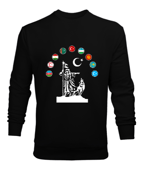 Tisho - Türkiye,Turan,Göktürk,Azerbaycan,Kazakistan,Türkmenistan,Tacikistan,Özbekistan,Kyrgyzstan. Siyah Erkek Sweatshirt