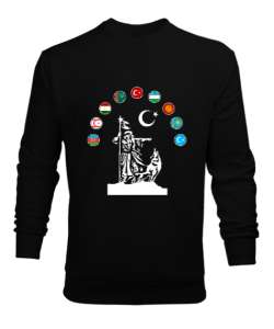 Türkiye,Turan,Göktürk,Azerbaycan,Kazakistan,Türkmenistan,Tacikistan,Özbekistan,Kyrgyzstan. Siyah Erkek Sweatshirt