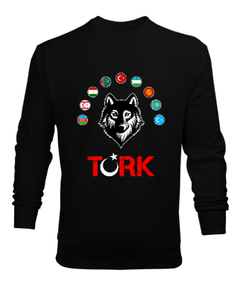 Tisho - Türkiye,Turan,Göktürk,Azerbaycan,Kazakistan,Türkmenistan,Tacikistan,Özbekistan,Kyrgyzstan. Siyah Erkek Sweatshirt