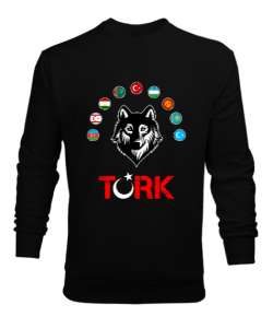 Türkiye,Turan,Göktürk,Azerbaycan,Kazakistan,Türkmenistan,Tacikistan,Özbekistan,Kyrgyzstan. Siyah Erkek Sweatshirt