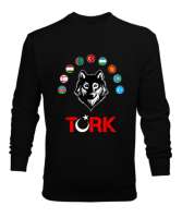 Türkiye,Turan,Göktürk,Azerbaycan,Kazakistan,Türkmenistan,Tacikistan,Özbekistan,Kyrgyzstan. Siyah Erkek Sweatshirt - Thumbnail