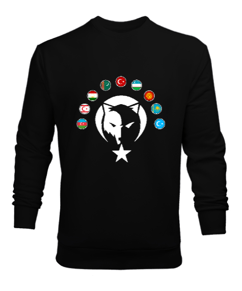 Tisho - Türkiye,Turan,Göktürk,Azerbaycan,Kazakistan,Türkmenistan,Tacikistan,Özbekistan,Kyrgyzstan. Siyah Erkek Sweatshirt