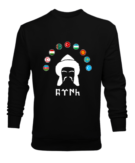 Tisho - Türkiye,Turan,Göktürk,Azerbaycan,Kazakistan,Türkmenistan,Tacikistan,Özbekistan,Kyrgyzstan. Siyah Erkek Sweatshirt