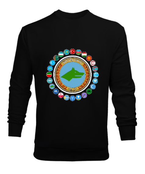 Tisho - Türkiye,Turan,Göktürk,Azerbaycan,Kazakistan,Türkmenistan,Tacikistan,Özbekistan,Kyrgyzstan. Siyah Erkek Sweatshirt