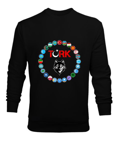 Tisho - Türkiye,Turan,Göktürk,Azerbaycan,Kazakistan,Türkmenistan,Tacikistan,Özbekistan,Kyrgyzstan. Siyah Erkek Sweatshirt