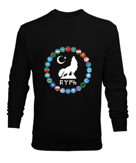 Tisho - Türkiye,Turan,Göktürk,Azerbaycan,Kazakistan,Türkmenistan,Tacikistan,Özbekistan,Kyrgyzstan. Siyah Erkek Sweatshirt