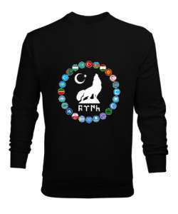 Türkiye,Turan,Göktürk,Azerbaycan,Kazakistan,Türkmenistan,Tacikistan,Özbekistan,Kyrgyzstan. Siyah Erkek Sweatshirt