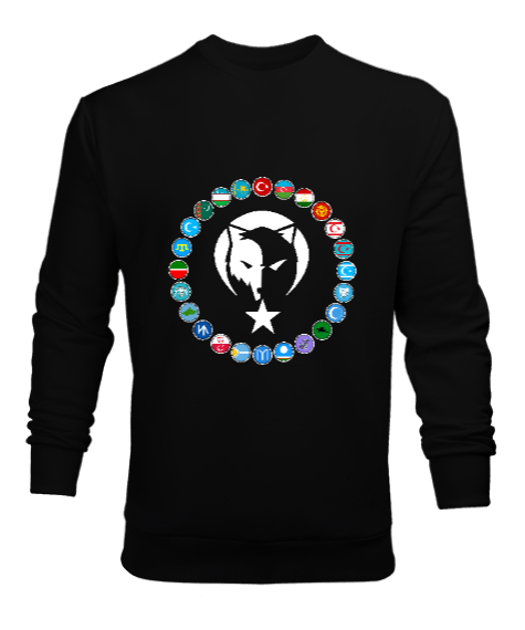 Tisho - Türkiye,Turan,Göktürk,Azerbaycan,Kazakistan,Türkmenistan,Tacikistan,Özbekistan,Kyrgyzstan. Siyah Erkek Sweatshirt