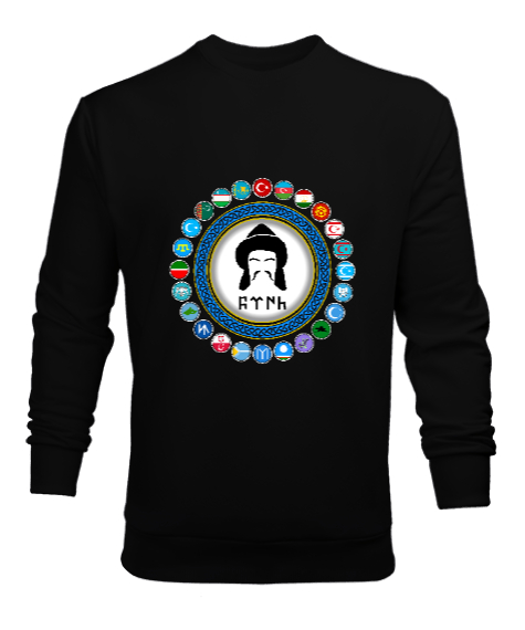 Tisho - Türkiye,Turan,Göktürk,Azerbaycan,Kazakistan,Türkmenistan,Tacikistan,Özbekistan,Kyrgyzstan. Siyah Erkek Sweatshirt