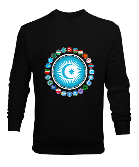 Tisho - Türkiye,Turan,Göktürk,Azerbaycan,Kazakistan,Türkmenistan,Tacikistan,Özbekistan,Kyrgyzstan. Siyah Erkek Sweatshirt