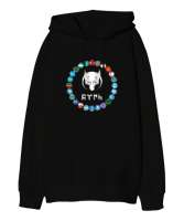 Türkiye,Turan,Göktürk,Azerbaycan,Kazakistan,Türkmenistan,Tacikistan,Özbekistan,Kyrgyzstan. Siyah Oversize Unisex Kapüşonlu Sweatshirt - Thumbnail