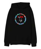 Türkiye,Turan,Göktürk,Azerbaycan,Kazakistan,Türkmenistan,Tacikistan,Özbekistan,Kyrgyzstan. Siyah Oversize Unisex Kapüşonlu Sweatshirt - Thumbnail