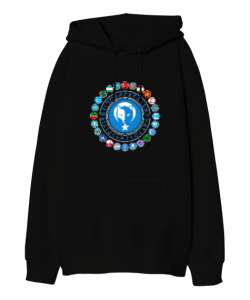 Türkiye,Turan,Göktürk,Azerbaycan,Kazakistan,Türkmenistan,Tacikistan,Özbekistan,Kyrgyzstan. Siyah Oversize Unisex Kapüşonlu Sweatshirt