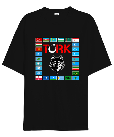 Tisho - Türkiye,Turan,Göktürk,Azerbaycan,Kazakistan,Türkmenistan,Tacikistan,Özbekistan,Kyrgyzstan. Siyah Oversize Unisex Tişört