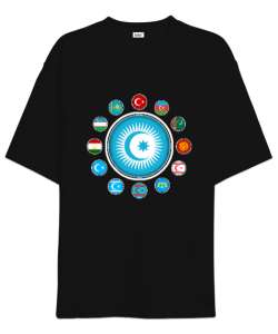 Türkiye,Turan,Göktürk,Azerbaycan,Kazakistan,Türkmenistan,Tacikistan,Özbekistan,Kyrgyzstan. Siyah Oversize Unisex Tişört