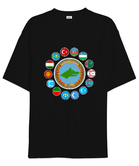 Tisho - Türkiye,Turan,Göktürk,Azerbaycan,Kazakistan,Türkmenistan,Tacikistan,Özbekistan,Kyrgyzstan. Siyah Oversize Unisex Tişört