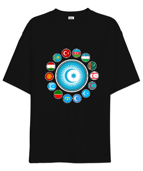 Tisho - Türkiye,Turan,Göktürk,Azerbaycan,Kazakistan,Türkmenistan,Tacikistan,Özbekistan,Kyrgyzstan. Siyah Oversize Unisex Tişört