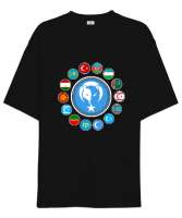 Türkiye,Turan,Göktürk,Azerbaycan,Kazakistan,Türkmenistan,Tacikistan,Özbekistan,Kyrgyzstan. Siyah Oversize Unisex Tişört - Thumbnail