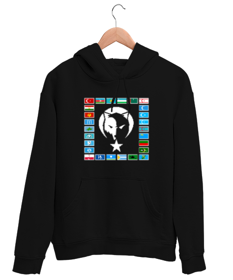 Tisho - Türkiye,Turan,Göktürk,Azerbaycan,Kazakistan,Türkmenistan,Tacikistan,Özbekistan,Kyrgyzstan. Siyah Unisex Kapşonlu Sweatshirt