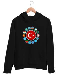 Türkiye,Turan,Göktürk,Azerbaycan,Kazakistan,Türkmenistan,Tacikistan,Özbekistan,Kyrgyzstan. Siyah Unisex Kapşonlu Sweatshirt