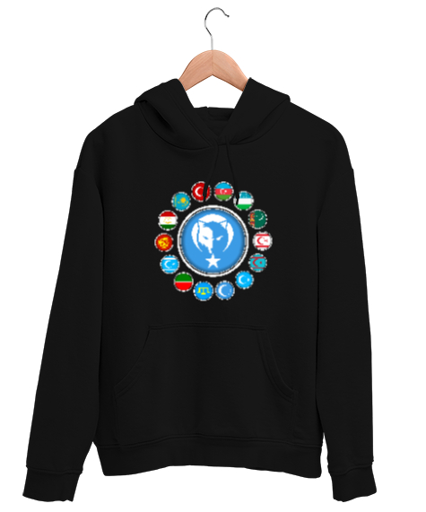 Tisho - Türkiye,Turan,Göktürk,Azerbaycan,Kazakistan,Türkmenistan,Tacikistan,Özbekistan,Kyrgyzstan. Siyah Unisex Kapşonlu Sweatshirt