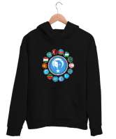 Türkiye,Turan,Göktürk,Azerbaycan,Kazakistan,Türkmenistan,Tacikistan,Özbekistan,Kyrgyzstan. Siyah Unisex Kapşonlu Sweatshirt - Thumbnail