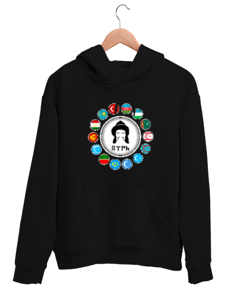 Tisho - Türkiye,Turan,Göktürk,Azerbaycan,Kazakistan,Türkmenistan,Tacikistan,Özbekistan,Kyrgyzstan. Siyah Unisex Kapşonlu Sweatshirt