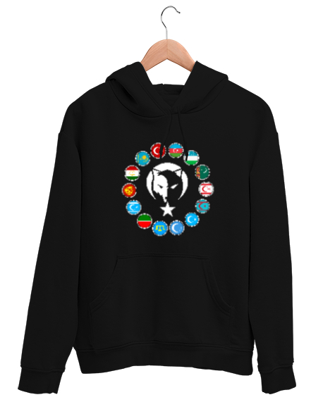 Tisho - Türkiye,Turan,Göktürk,Azerbaycan,Kazakistan,Türkmenistan,Tacikistan,Özbekistan,Kyrgyzstan. Siyah Unisex Kapşonlu Sweatshirt