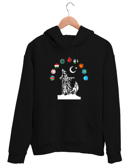 Tisho - Türkiye,Turan,Göktürk,Azerbaycan,Kazakistan,Türkmenistan,Tacikistan,Özbekistan,Kyrgyzstan. Siyah Unisex Kapşonlu Sweatshirt