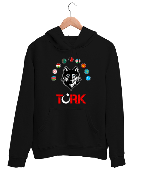 Tisho - Türkiye,Turan,Göktürk,Azerbaycan,Kazakistan,Türkmenistan,Tacikistan,Özbekistan,Kyrgyzstan. Siyah Unisex Kapşonlu Sweatshirt