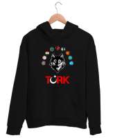 Türkiye,Turan,Göktürk,Azerbaycan,Kazakistan,Türkmenistan,Tacikistan,Özbekistan,Kyrgyzstan. Siyah Unisex Kapşonlu Sweatshirt - Thumbnail