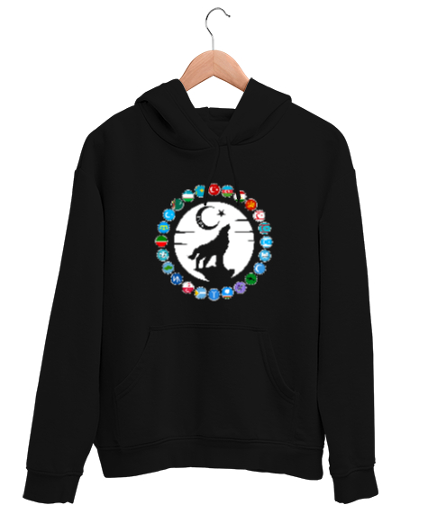 Tisho - Türkiye,Turan,Göktürk,Azerbaycan,Kazakistan,Türkmenistan,Tacikistan,Özbekistan,Kyrgyzstan. Siyah Unisex Kapşonlu Sweatshirt