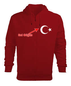 Türkiye,Türkiye bayrağı,Hilal ve yıldız. Kırmızı Erkek Kapşonlu Fermuarlı