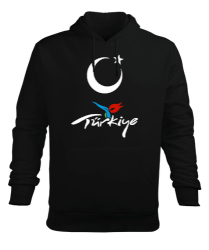 Türkiye,Türkiye bayrağı,Hilal ve yıldız. Siyah Erkek Kapüşonlu Hoodie Sweatshirt