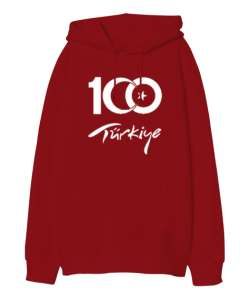 Türkiye,Türkiye bayrağı,milli mücadelenin 100. yılı. Kırmızı Oversize Unisex Kapüşonlu Sweatshirt