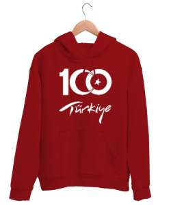 Türkiye,Türkiye bayrağı,milli mücadelenin 100. yılı. Kırmızı Unisex Kapşonlu Sweatshirt